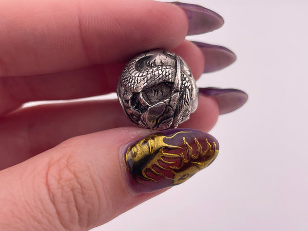 sterling silver heavy carved dragon bead pendant