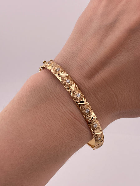 14k yellow gold flower designer Jabel diamond hinge bracelet