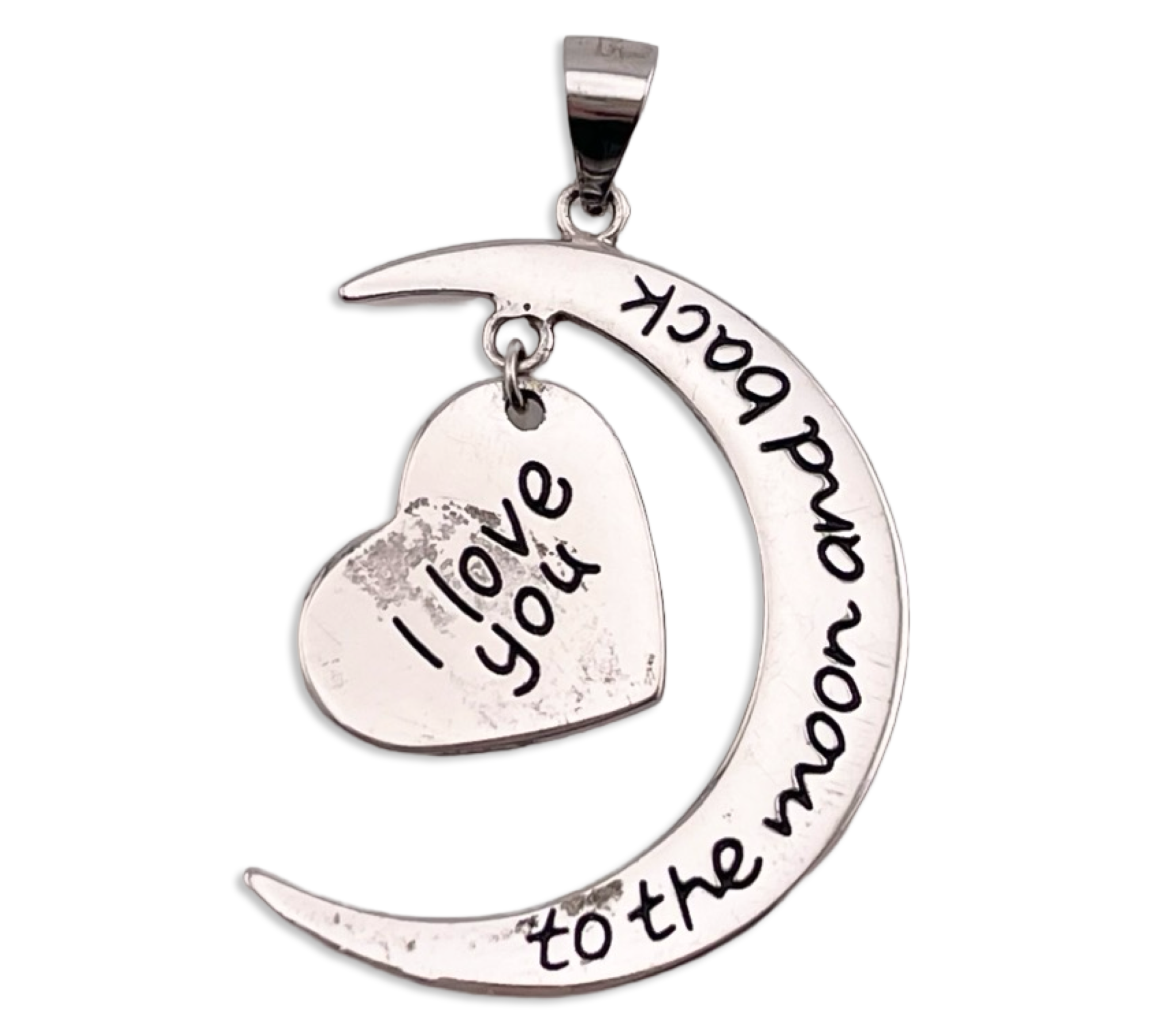 sterling silver "I Love You..." moon heart pendant