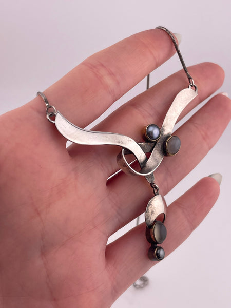 sterling silver 16" to 17-3/4" gold wash artisan moonstone pearl necklace