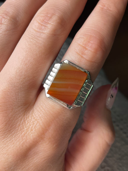 size 8 sterling silver rhodium plated Clark and Coombs ring