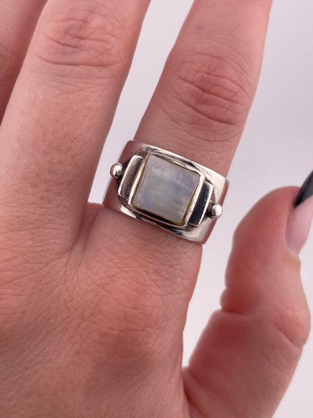 size 8.25 sterling silver rainbow moonstone wide band ring