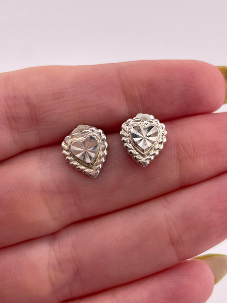 sterling silver small diamond cut heart post earrings