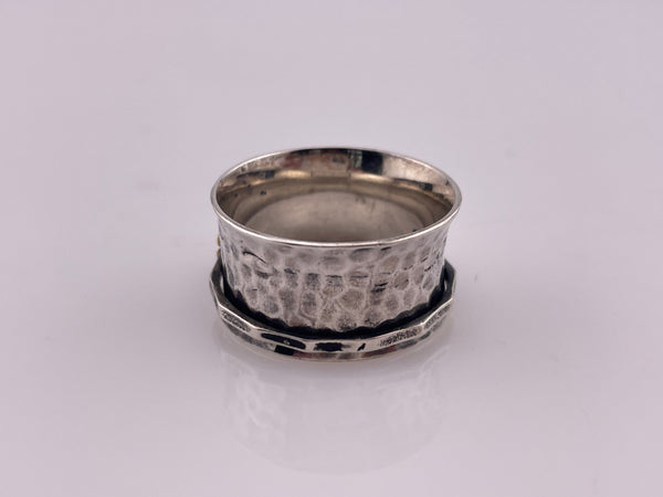 size 11 sterling silver flower spinner hammered design ring