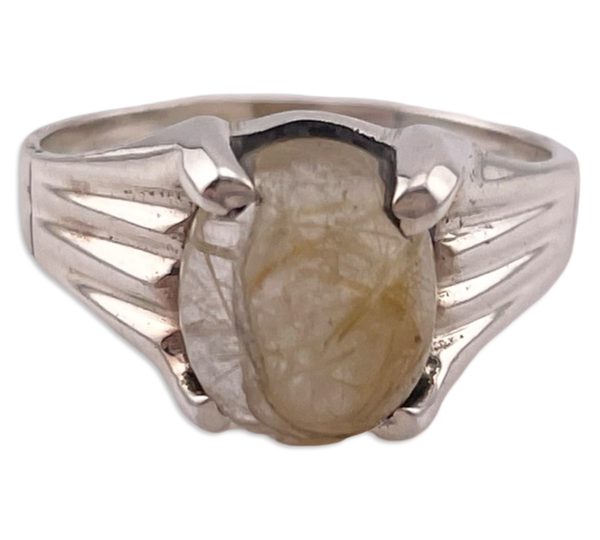 size 7 sterling silver oval rutilated quartz prong setting ring