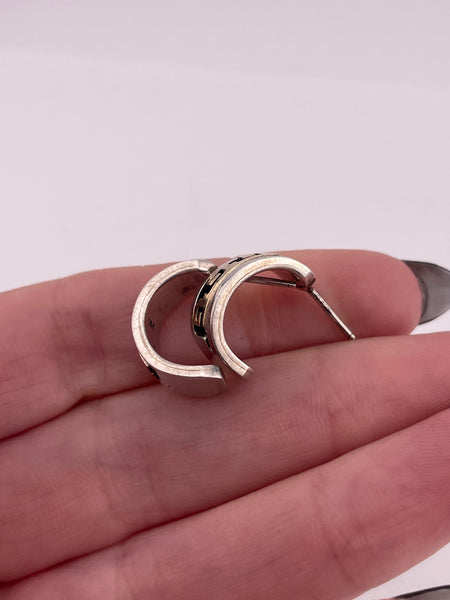sterling silver & 14k gold partial hoop post earrings