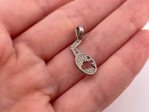 sterling silver broken racket pendant