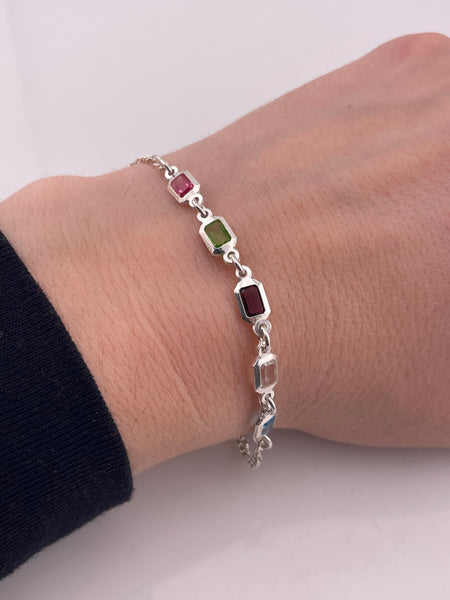 sterling silver 9-1/2" faceted plastic figaro chain link anklet or bracelet