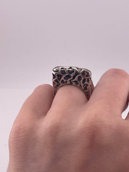 size 6.25 sterling silver chunky heavy stoneless textured high profile stacking ring