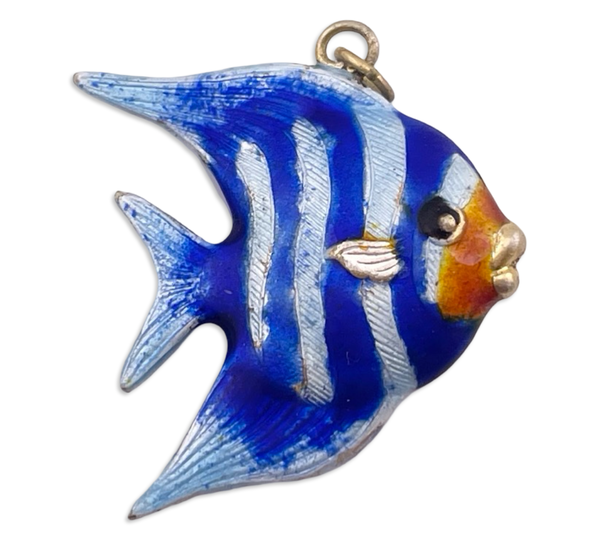 sterling silver blue orange enamel fish pendant