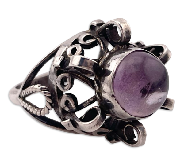 size 5 sterling silver Mexican amethyst adjustable band ring