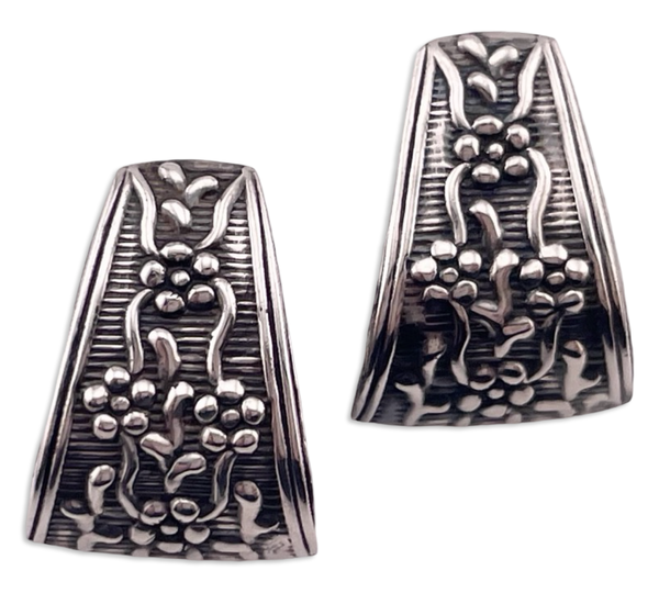 sterling silver pressed flower curved post earrings