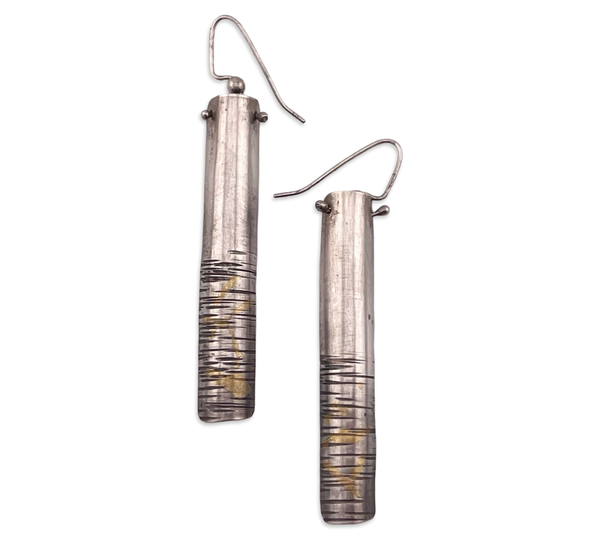 sterling silver & brass textured hook dangle earrings