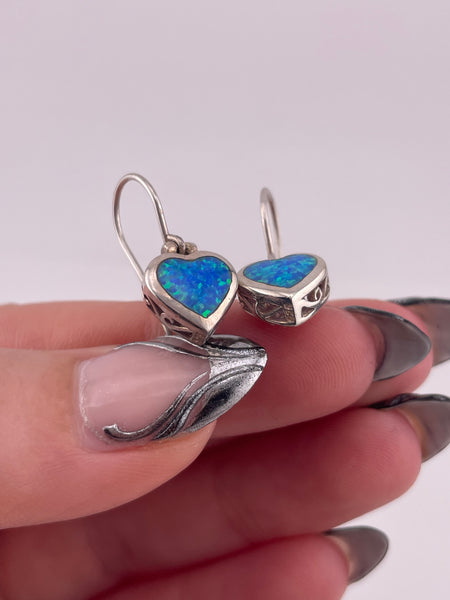 sterling silver heart opal simulant hook earrings