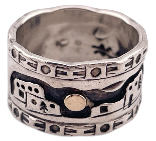 size 6.25 sterling silver & gold detailing landscape pueblo band ring