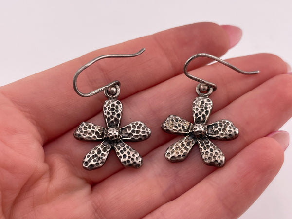 sterling silver stoneless textured flower dangle earrings