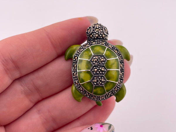 sterling silver marcasite resin turtle pendant