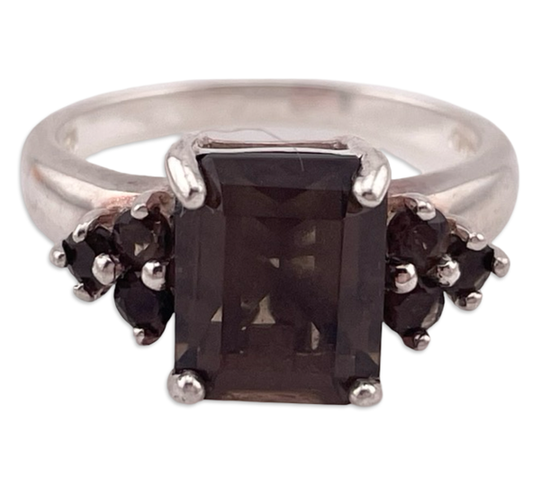 size 8.25 sterling silver faceted smokey topaz ring