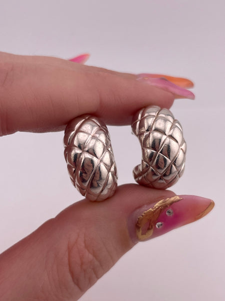 sterling silver chunky textured partial hoop post earrings
