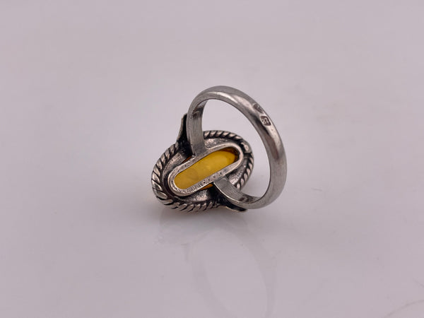 size 5.75 sterling silver oval amber cable border ring