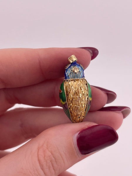 sterling silver vermeil colorful enamel vertical bird pendant