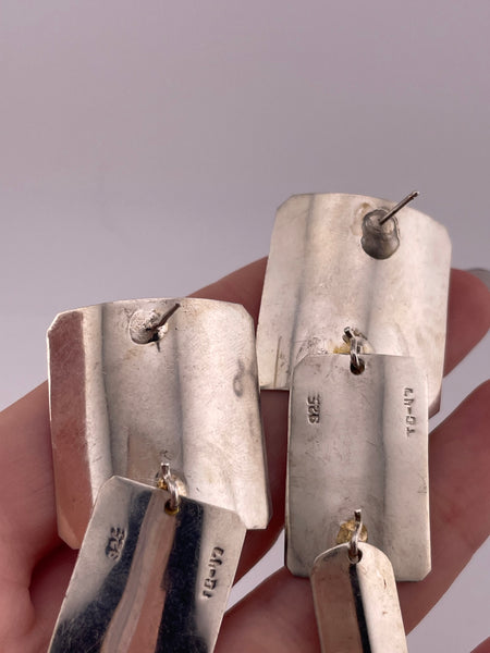 sterling silver large Mexican modern stoneless post dangle earrings