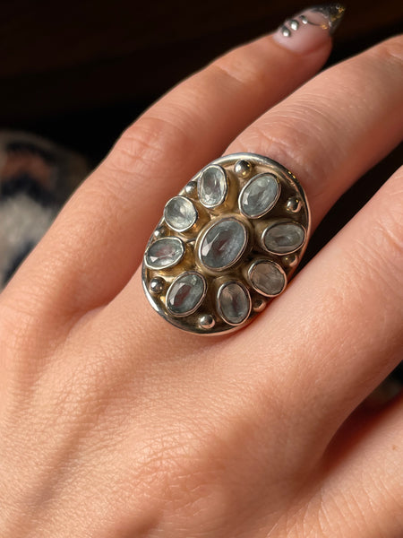 size 6.25 sterling silver faceted topaz cluster ring