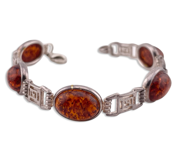 sterling silver 7-1/4" amber cut-out design link bracelet