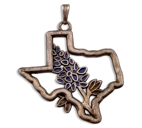 sterling silver blue bonnet flower Texas pendant