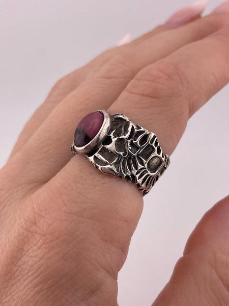 size 7.5 sterling silver chunky rhodonite ring