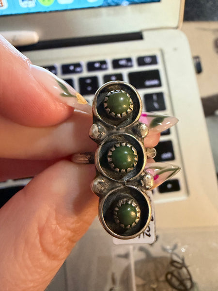 RESERVED PRIVATE LISTING -- sterling silver three stone turquoise ring C4