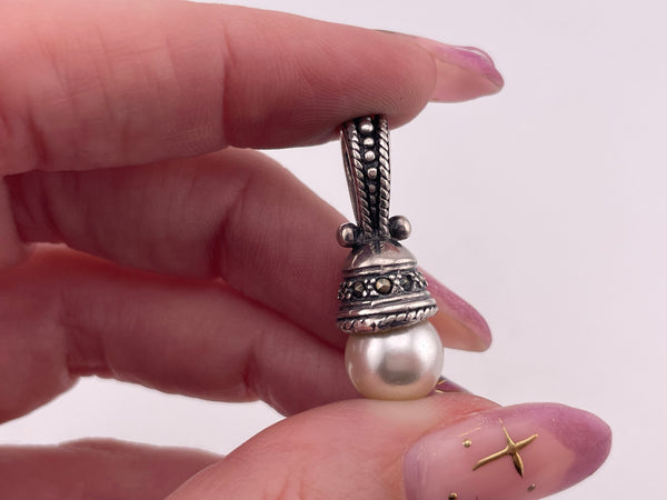 sterling silver pearl marcasite pendant