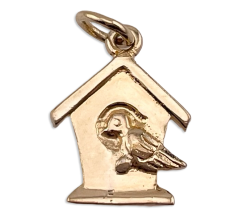 sterling silver gold plated birdhouse pendant