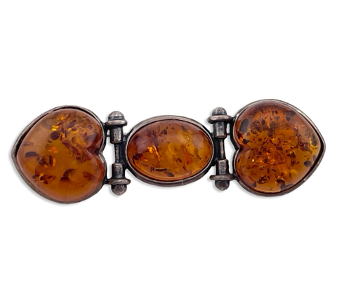 sterling silver amber heart brooch pin