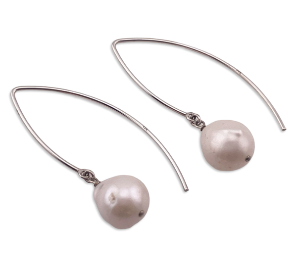 sterling silver synthetic pearl threader dangle earrings