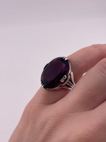 size 3.25 sterling silver faceted purple glass ring ***AS IS***