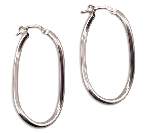 sterling silver oval wavy hoop earrings