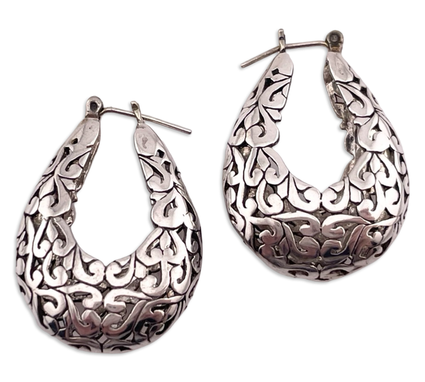 sterling silver cut-out basket hoop earrings