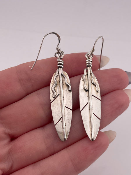 sterling silver feather hook dangle earrings