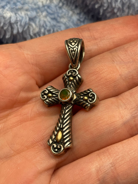 sterling silver & 18k gold faceted opal cross pendant