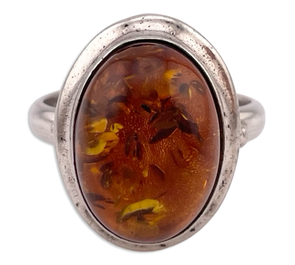 size 6 sterling silver oval amber ring
