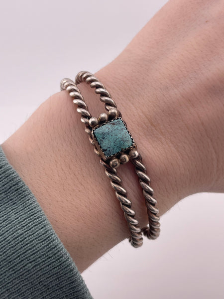 sterling silver twist wire turquoise cuff bracelet