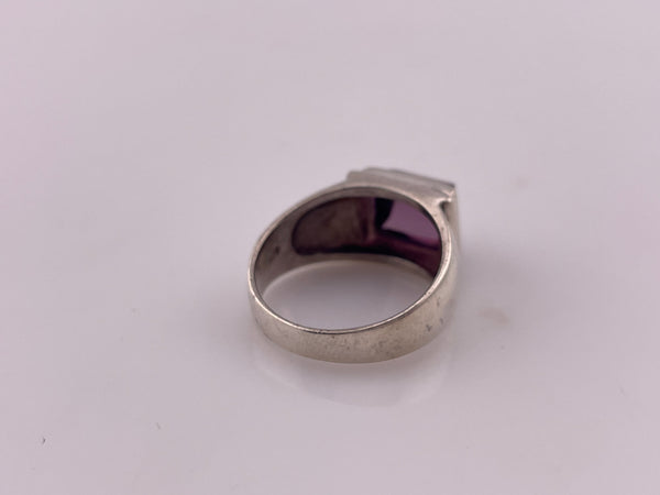 size 6.75 sterling silver shaped purple glass rectangle ring