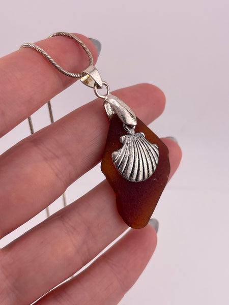 sterling silver 18-1/2" chain w/ NOT SILVER pendant sea glass shell necklace