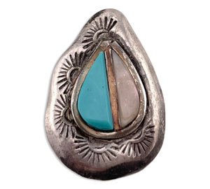 sterling silver artist signed Victor Moses Begay turquoise & mother of pearl pendant