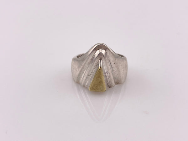 size 7.5 sterling silver & brass Mexican stoneless chunky triangle step ring