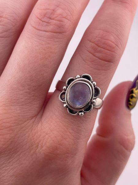 size 9 sterling silver oval rainbow moonstone ring