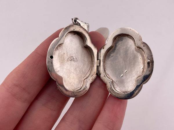 sterling silver shaped etched locket pendant
