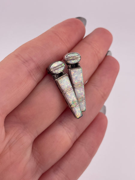 sterling silver opal simulant post earrings