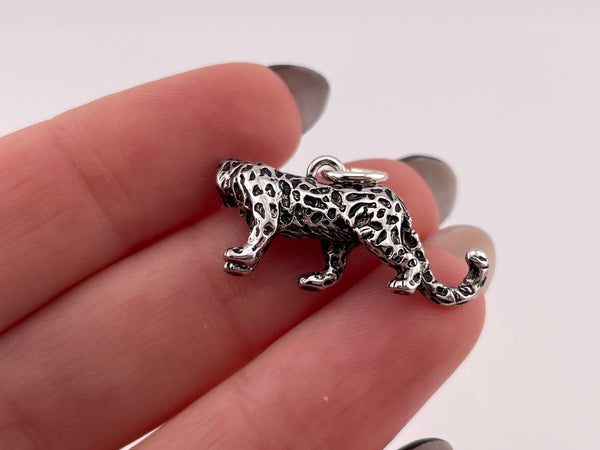 NOT STERLING - silver toned 3D cheetah pendant